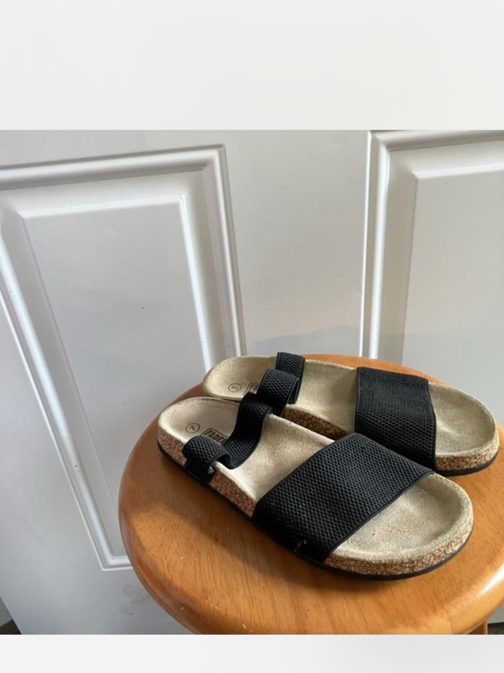 Woman’s Black Slip-On Sandals with Cushioned Cork Footbed